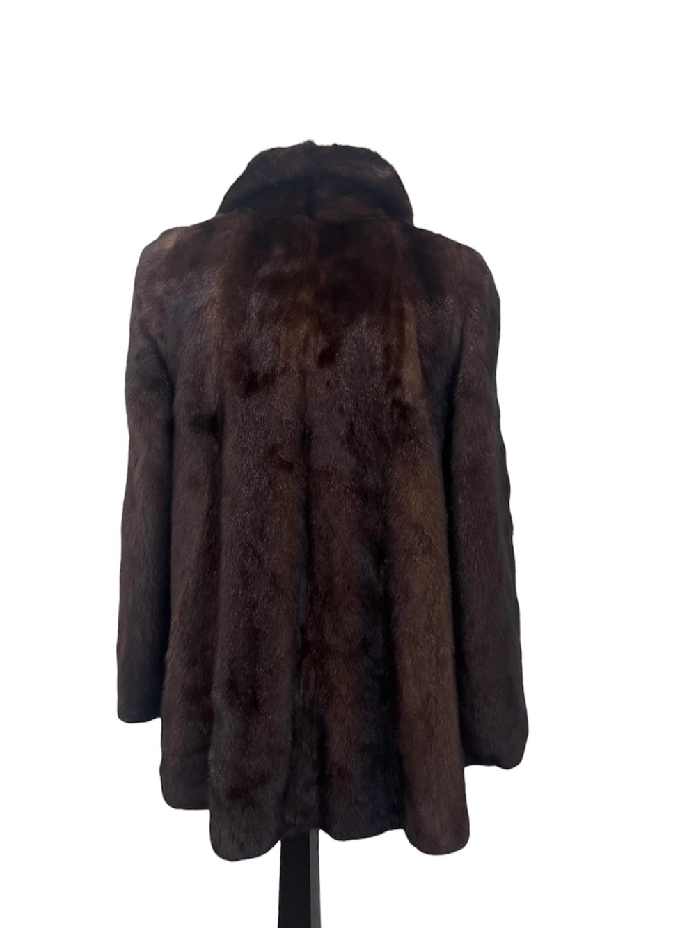 GENUINE MINK Fur Brown funnel neck coat in brown - Picture 7 of 12